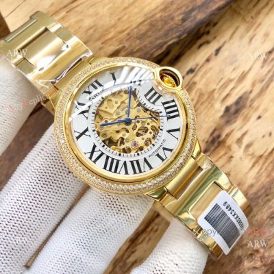 Swiss Quality Fake Cartier Ballon Bleu Watch - Yellow Gold Diamond Bezel
